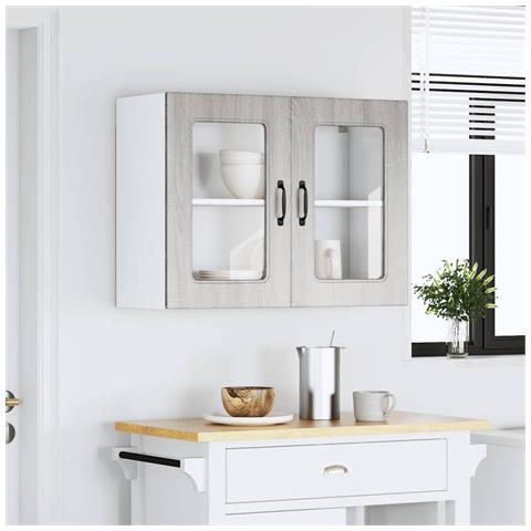 Pensile Da Cucina Con Porta In Vetro Kalmar Grigio Sonoma - Foto 3