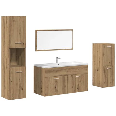 Set Mobili Da Bagno 4 Pz Rovere Artigianale Legno Multistrato - Foto 2