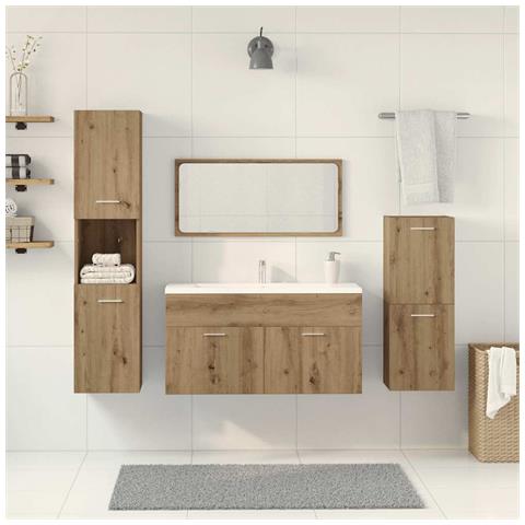 Set Mobili Da Bagno 4 Pz Rovere Artigianale Legno Multistrato - Foto 3