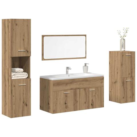 Set Mobili Da Bagno 4 Pz Rovere Artigianale Legno Multistrato - Foto 1
