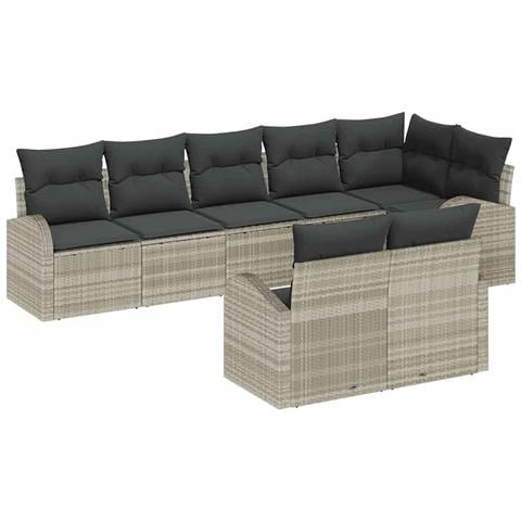 Set Divano da Giardino 8 Pezzi con Cuscini Grigio Chiaro Rattan Sintetico - Foto 1