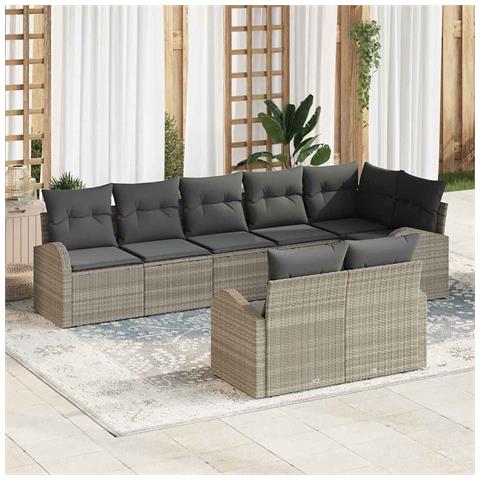 Set Divano da Giardino 8 Pezzi con Cuscini Grigio Chiaro Rattan Sintetico - Foto 2
