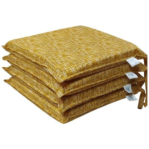 Set 4 Cuscini Per Sedie Cucina Con Laccetti, Copri Sedia Sfoderabili E Lavabili, Rivestimento Tessuto Loneta, Made In Italy (4 Amalfi Giallo) - Foto 1