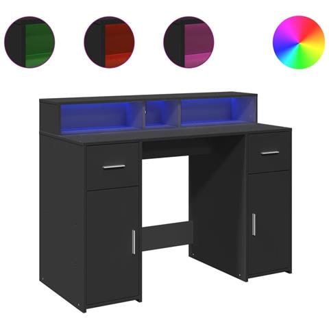 Scrivania con Luci LED Nera 120x55x91 cm in Legno Multistrato - Foto 1