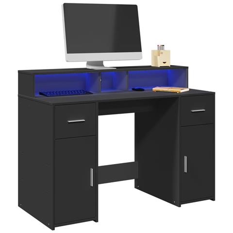 Scrivania con Luci LED Nera 120x55x91 cm in Legno Multistrato - Foto 2