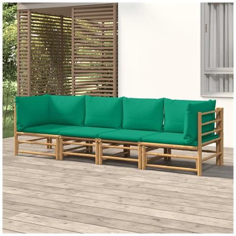 Set Salotto da Giardino 4pz con Cuscini Verdi Bambù - Foto 2