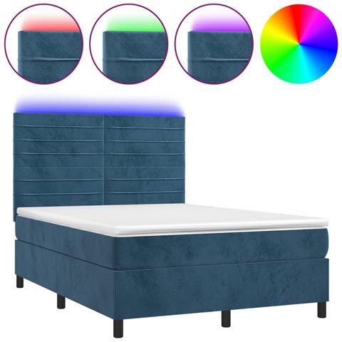 Letto a Molle con Materasso e LED Blu Scuro 140x190 cm - Foto 1