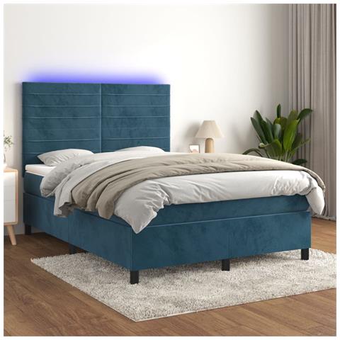 Letto a Molle con Materasso e LED Blu Scuro 140x190 cm - Foto 2