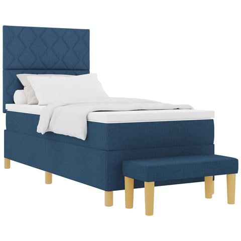 Letto con Rete a Molle con Materasso e Panca Blu 90x200 cm Tessuto - Foto 1