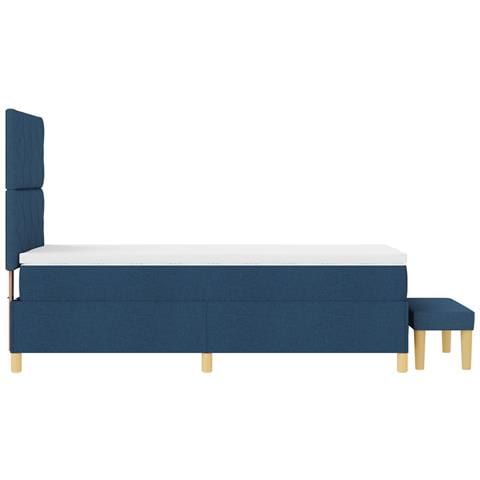 Letto con Rete a Molle con Materasso e Panca Blu 90x200 cm Tessuto - Foto 9