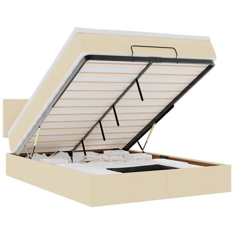 Pouf Letto con Materasso e LED Crema 140x200 cm in Tessuto - Foto 1