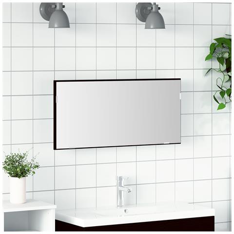 Mobile da Bagno con Specchio e Luce LED Rovere Nero 80x37 cm - Foto 2