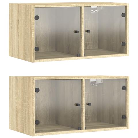 Mobili a Muro con Ante in Vetro 2pz Rovere Sonoma 68,5x37x35 cm - Foto 1
