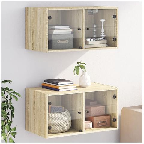 Mobili a Muro con Ante in Vetro 2pz Rovere Sonoma 68,5x37x35 cm - Foto 2