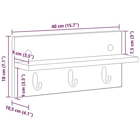 Appendiabiti a muro Grigio sonoma 40 x 10.5 x 18 cm - Foto 9
