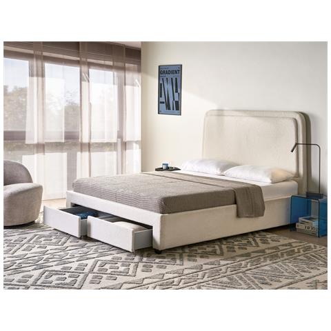 Letto Con Cassetti Contenitori Bouclé Sardent 160 X 200 Cm Bianco Sporco - Foto 1