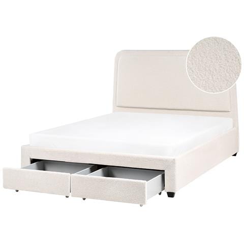 Letto Con Cassetti Contenitori Bouclé Sardent 160 X 200 Cm Bianco Sporco - Foto 2