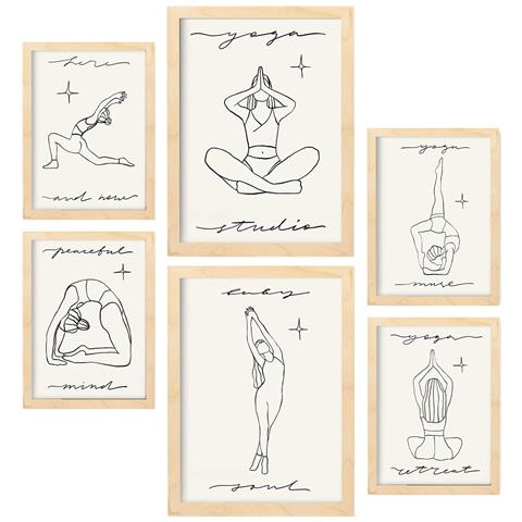 Set Di 6 Stampe Yoga Muses 1 In Yoga Muse Dipinti Decorativi Estetici Ispirati Per Il Tuo Soggiorno A Casa A3 & A4 Telaio In Legno Chiaro - Foto 1