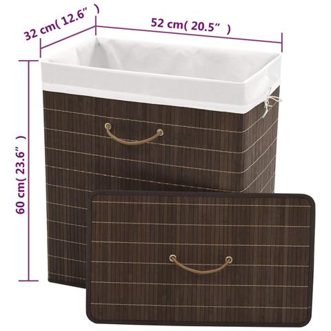 Cesto Portabiancheria In Bambù Rettangolare Marrone Scuro - Foto 8