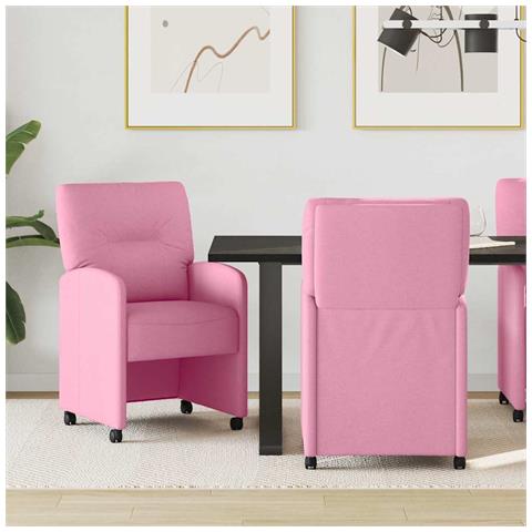 Sedie da Pranzo con Ruote 2 pcs Rosa 57 x 67 x 95 cm Tessuto - Foto 2