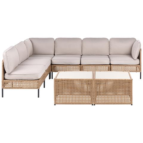 Set Di Divani Angolari Da Giardino 6 Posti Omegana Modulare Beige Chiaro - Foto 2