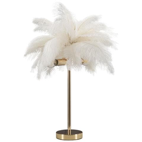 Lampada Da Tavolo Palm Bianca In Metallo Dorato Con Piume Di Struzzo - Foto 1