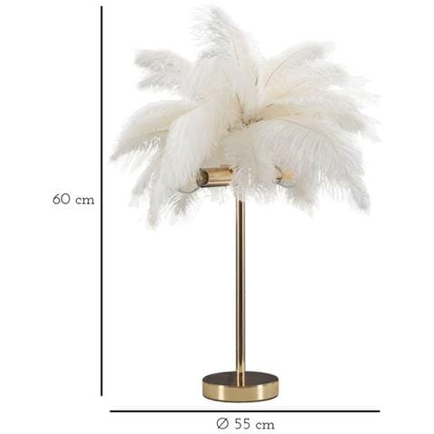 Lampada Da Tavolo Palm Bianca In Metallo Dorato Con Piume Di Struzzo - Foto 6