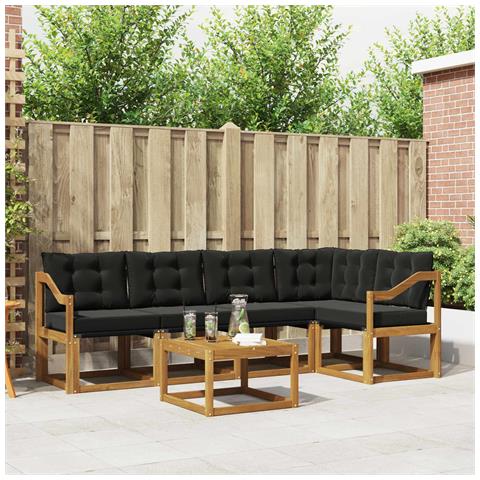 Set di divani da esterno con cuscino 6 pcs Naturale e Nero - Foto 2