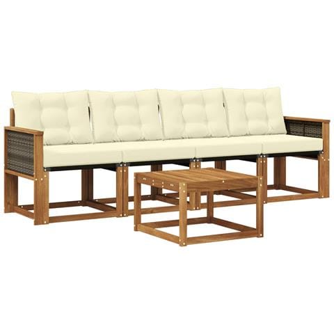 Set di divani da esterno con cuscino 5 pcs Naturale e Crema - Foto 1