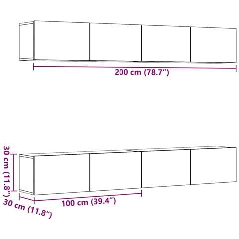 Set di 4 mobili porta TV a parete Legno Antico 100x30x30 cm - Foto 7