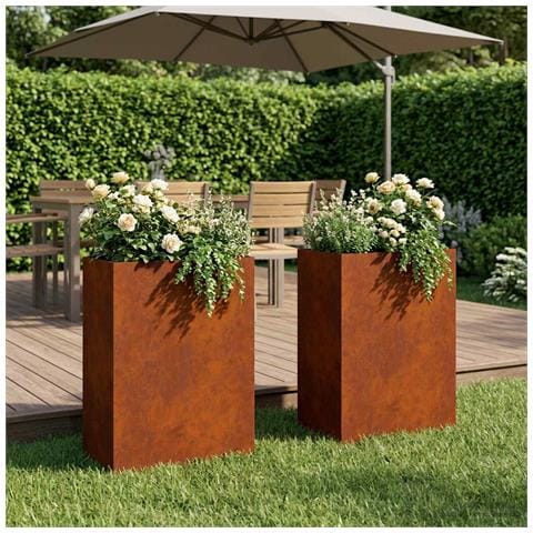 Vaso da giardino 2 pz Ruggine 40 x 30 x 75 cm Acciaio Corten - Foto 2