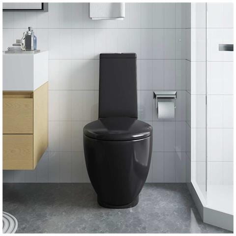 Vaso WC in Ceramica da Bagno Rotondo Base con Scarico Nero - Foto 1