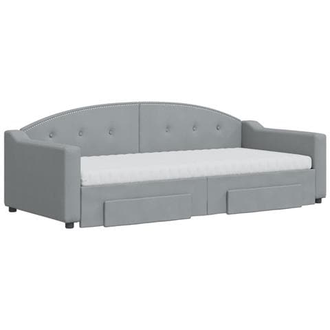 Divano Letto Estraibile Cassetti Grigio Chiaro 90x200cm Tessuto - Foto 9