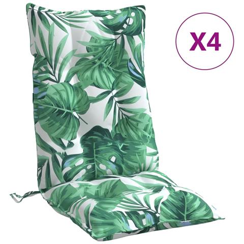 Cuscini Sedia Schienale Alto 4 Pz Motivo Foglie Tessuto Oxford - Foto 2