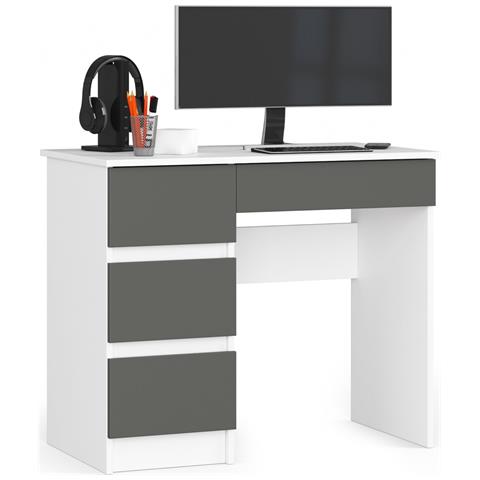 Scrivania per computer A7 sinistro, 4 cassetti, 90x50x77 cm, Colore Bianco e Grigio Grafite - Foto 1