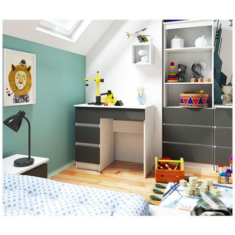 Scrivania per computer A7 sinistro, 4 cassetti, 90x50x77 cm, Colore Bianco e Grigio Grafite - Foto 5