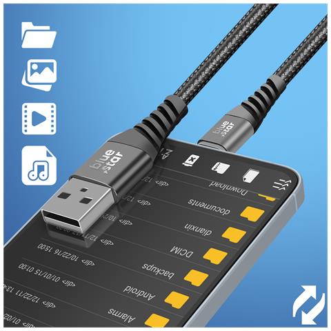 Cavo Da Usb A Micro-usb 2a Carica Sincronizzazione Nylon 1 Metro E 20, Nero - Foto 5