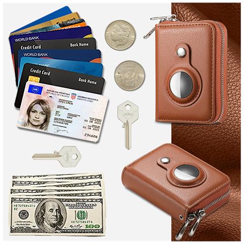 Porta Carte Airtag Porta Carte Con Cerniera Porta Carte Con Blocco Rfid Brown - Foto 2