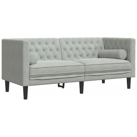 Divano Chesterfield Con Rinforzi 2 Posti Grigio Chiaro Velluto - Foto 2