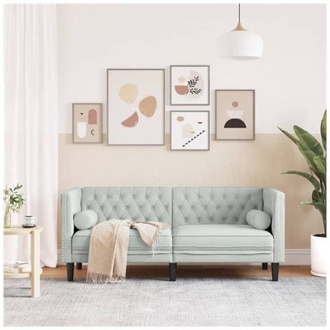 Divano Chesterfield Con Rinforzi 2 Posti Grigio Chiaro Velluto - Foto 3