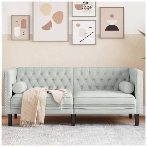 Divano Chesterfield Con Rinforzi 2 Posti Grigio Chiaro Velluto - Foto 1