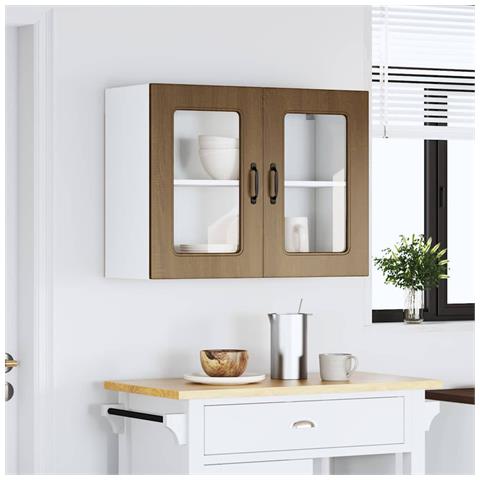 Pensile Da Cucina Con Porta In Vetro Kalmar Rovere Marrone - Foto 3