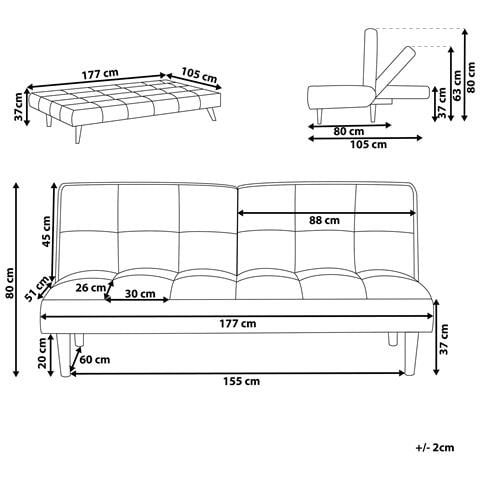 Divano Letto 3 Posti Siljan Tessuto Marrone Dorato - Foto 2