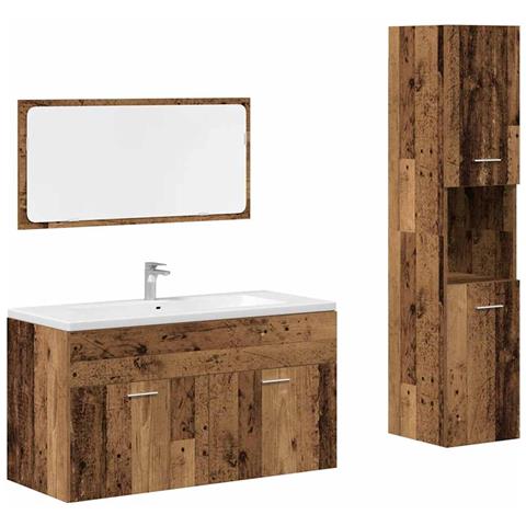 Set Mobili Da Bagno 3 Pz Legno Antico In Legno Multistrato - Foto 2