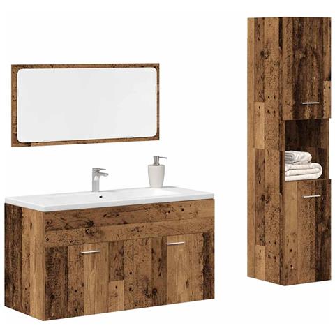 Set Mobili Da Bagno 3 Pz Legno Antico In Legno Multistrato - Foto 1