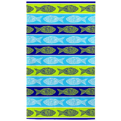 Telo Mare Jacquard Spugna Asciugamano Spiaggia Disegno Fish Pois Telo Mare Verde-blu - Foto 1