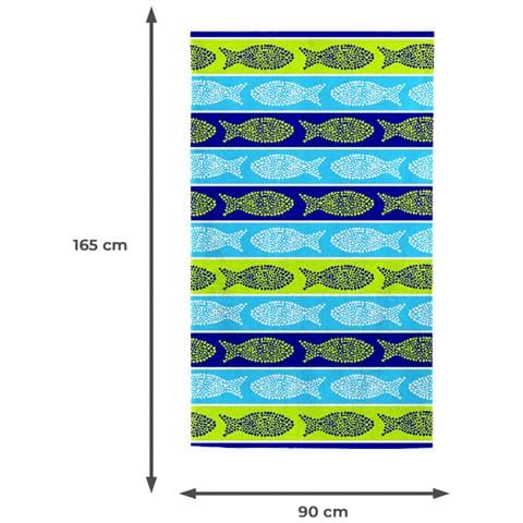 Telo Mare Jacquard Spugna Asciugamano Spiaggia Disegno Fish Pois Telo Mare Verde-blu - Foto 2