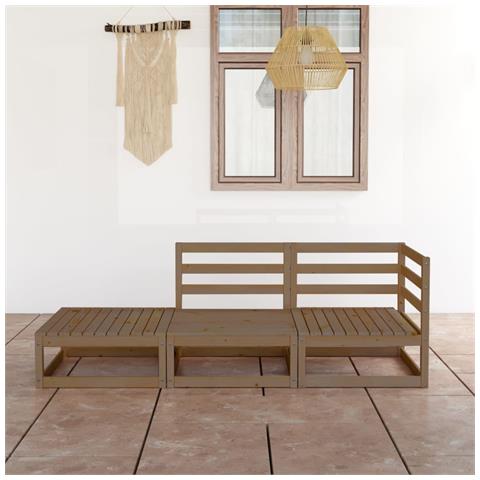 Lusso Casadino -  Set Divani Da Giardino 3pz Marrone Ambra Legno Massello Di Pino - Foto 8