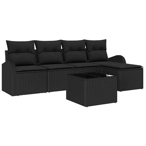 Set di Divano da Giardino 6 Pezzi con Cuscini Beige Polyrattan, Divano da Giardino 2 Posti con Scaffale e Cuscini Nero Polyrattan - Foto 1