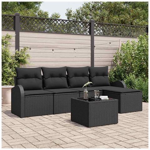 Set di Divano da Giardino 6 Pezzi con Cuscini Beige Polyrattan, Divano da Giardino 2 Posti con Scaffale e Cuscini Nero Polyrattan - Foto 2